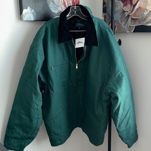 Tri-Mountain Men's Green Canvas Jacket with Black Corduroy Collar